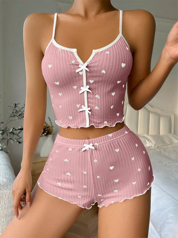 Loungewear - Comfy Love Print Loungewear Set for Women - Cami & Shorts