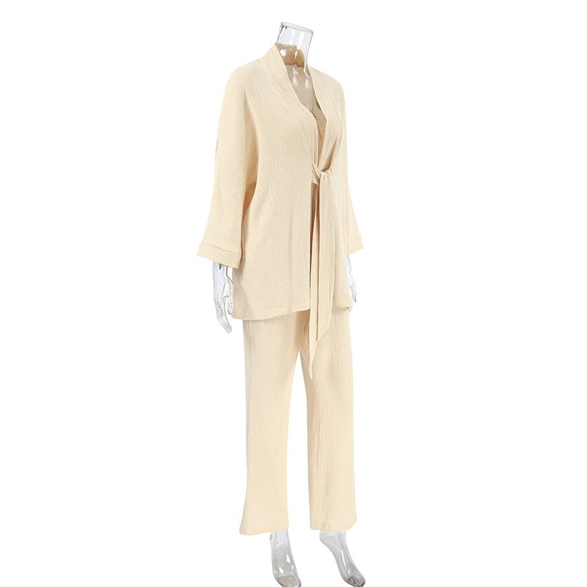 Loungewear - Cotton Lounge Set for Women Robe and Pants