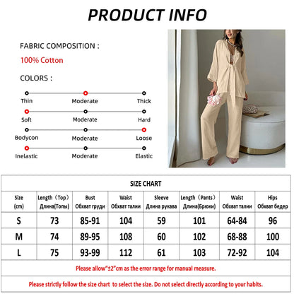 Loungewear - Cotton Lounge Set for Women Robe and Pants