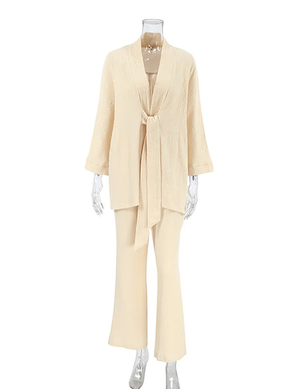 Loungewear - Cotton Lounge Set for Women Robe and Pants