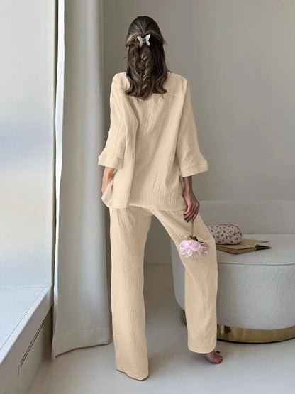 Loungewear - Cotton Lounge Set for Women Robe and Pants