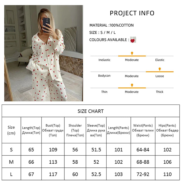 Loungewear- Cotton Love Print Pajamas Women's Long Sleeve Shirt & Pants Set- - Pekosa Women Fashion