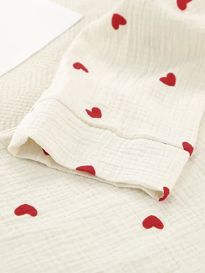 Loungewear- Cotton Love Print Pajamas Women's Long Sleeve Shirt & Pants Set- - Pekosa Women Fashion