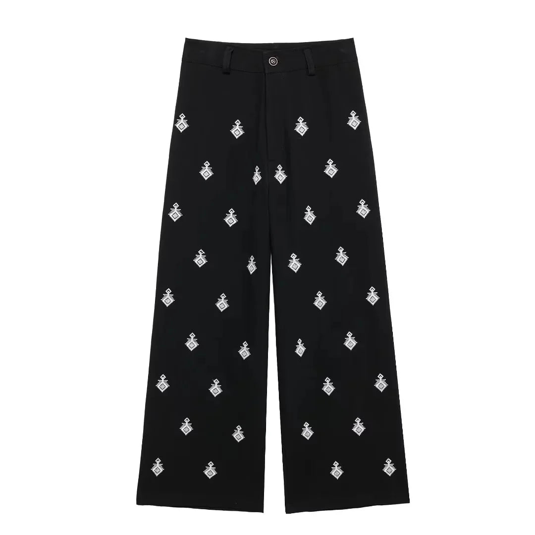 Loungewear - Embroidered Loungewear Artistic Pants and Shirt