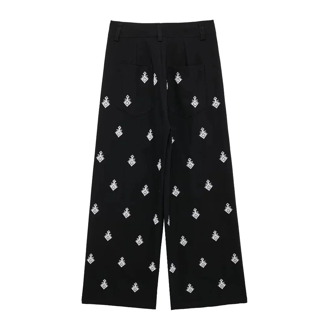 Loungewear - Embroidered Loungewear Artistic Pants and Shirt