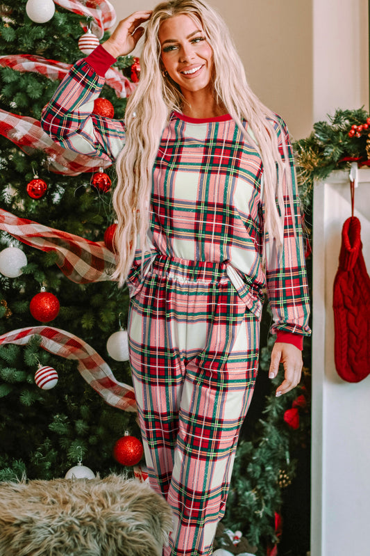 Loungewear - Festive Plaid Christmas Pajama Set Holiday Lounge Pants and Top