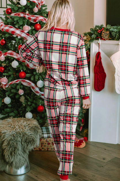 Loungewear - Festive Plaid Christmas Pajama Set Holiday Lounge Pants and Top