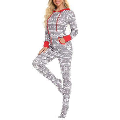 Loungewear- Festive Snowflake Jumpsuit - Hooded Onesie for Women- - Pekosa Women Fashion