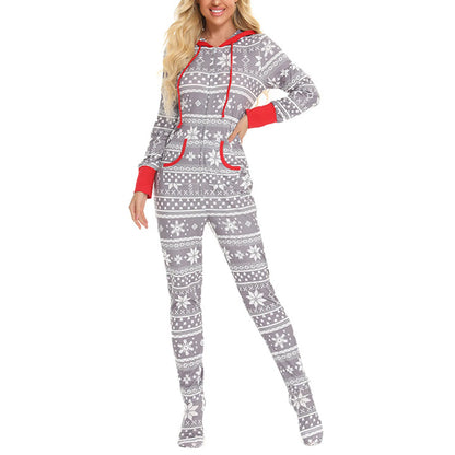 Loungewear- Festive Snowflake Jumpsuit - Hooded Onesie for Women- - Pekosa Women Fashion