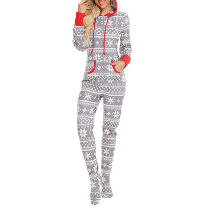 Loungewear- Festive Snowflake Jumpsuit - Hooded Onesie for Women- - Pekosa Women Fashion