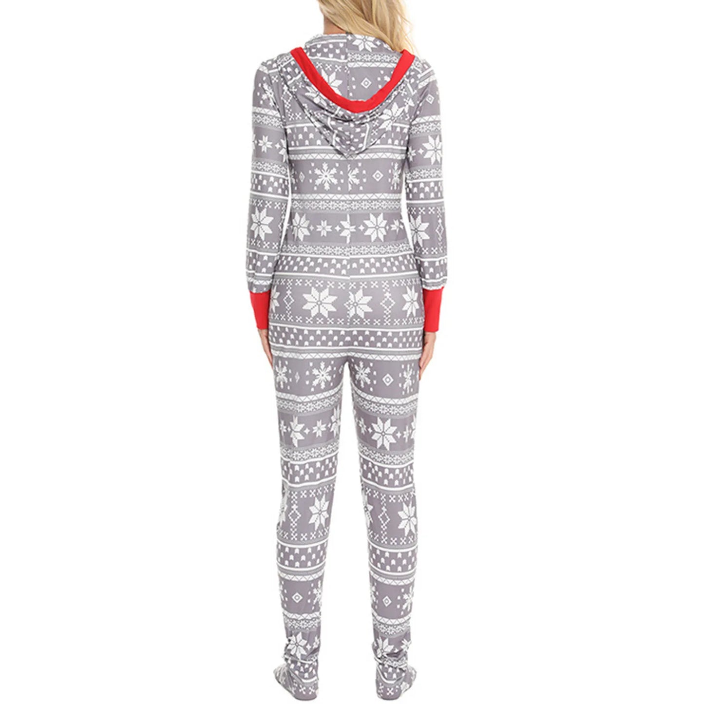 Loungewear- Festive Snowflake Jumpsuit - Hooded Onesie for Women- - Pekosa Women Fashion