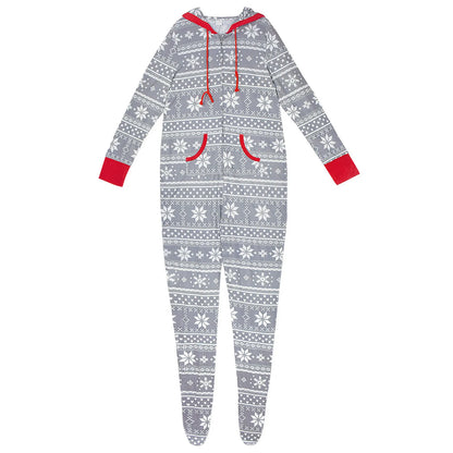 Loungewear- Festive Snowflake Jumpsuit - Hooded Onesie for Women- - Pekosa Women Fashion