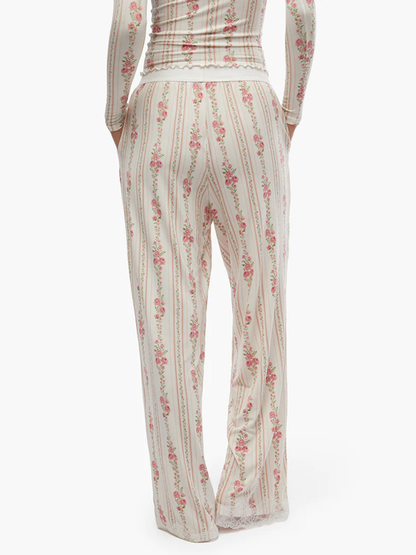 Floral Loungewear Pajama - Women's Long Sleeve Tee & Relaxed Pants Set