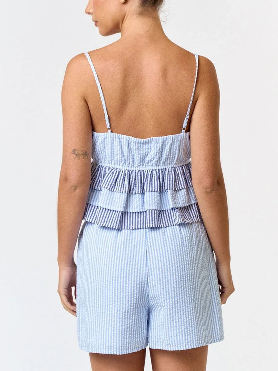 Loungewear - Gingham Peplum Set Loungewear Cami and Shorts