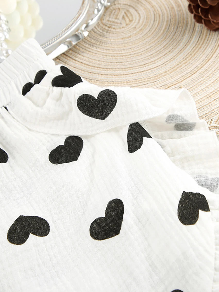 Loungewear - Heart Print Cotton Loungewear Set Shorts and Shirt