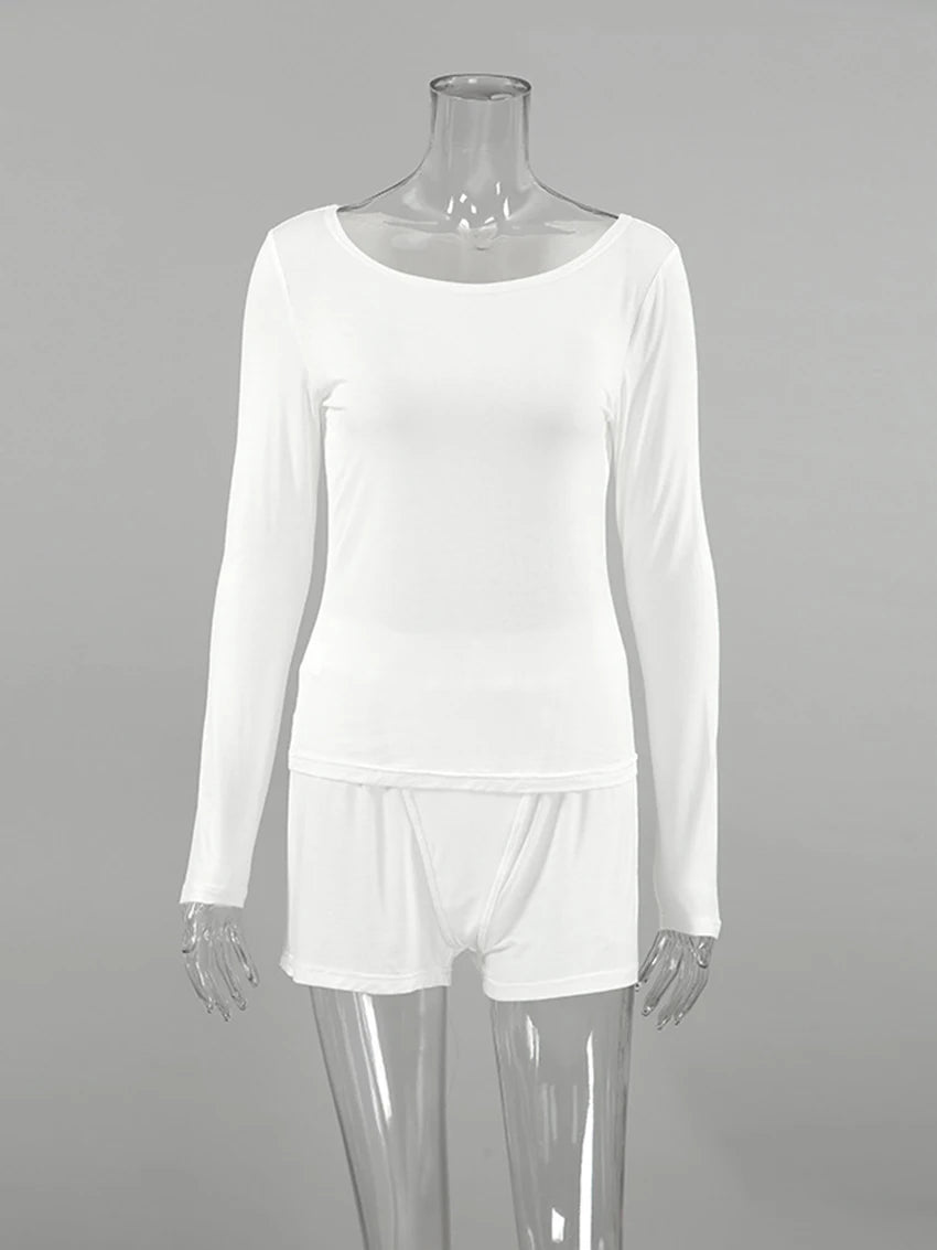 Loungewear - Long Sleeve and Shorts Pajama Set Minimalist Nightwear