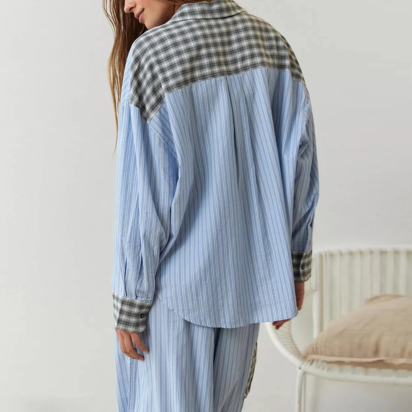 Loungewear - Plaid Loungewear Pajama Set Harem Pants & Shirt