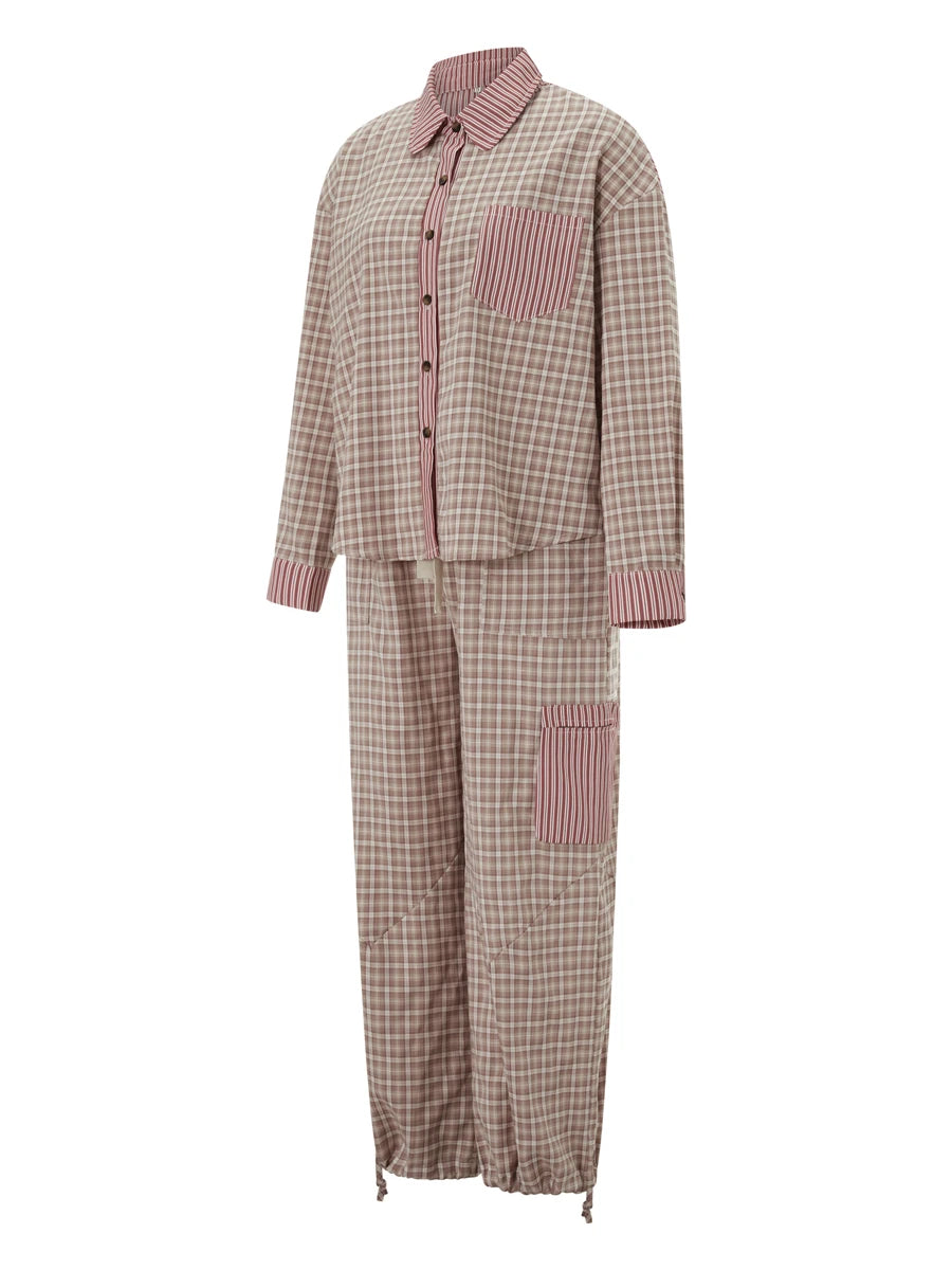 Loungewear - Plaid Loungewear Pajama Set Harem Pants & Shirt