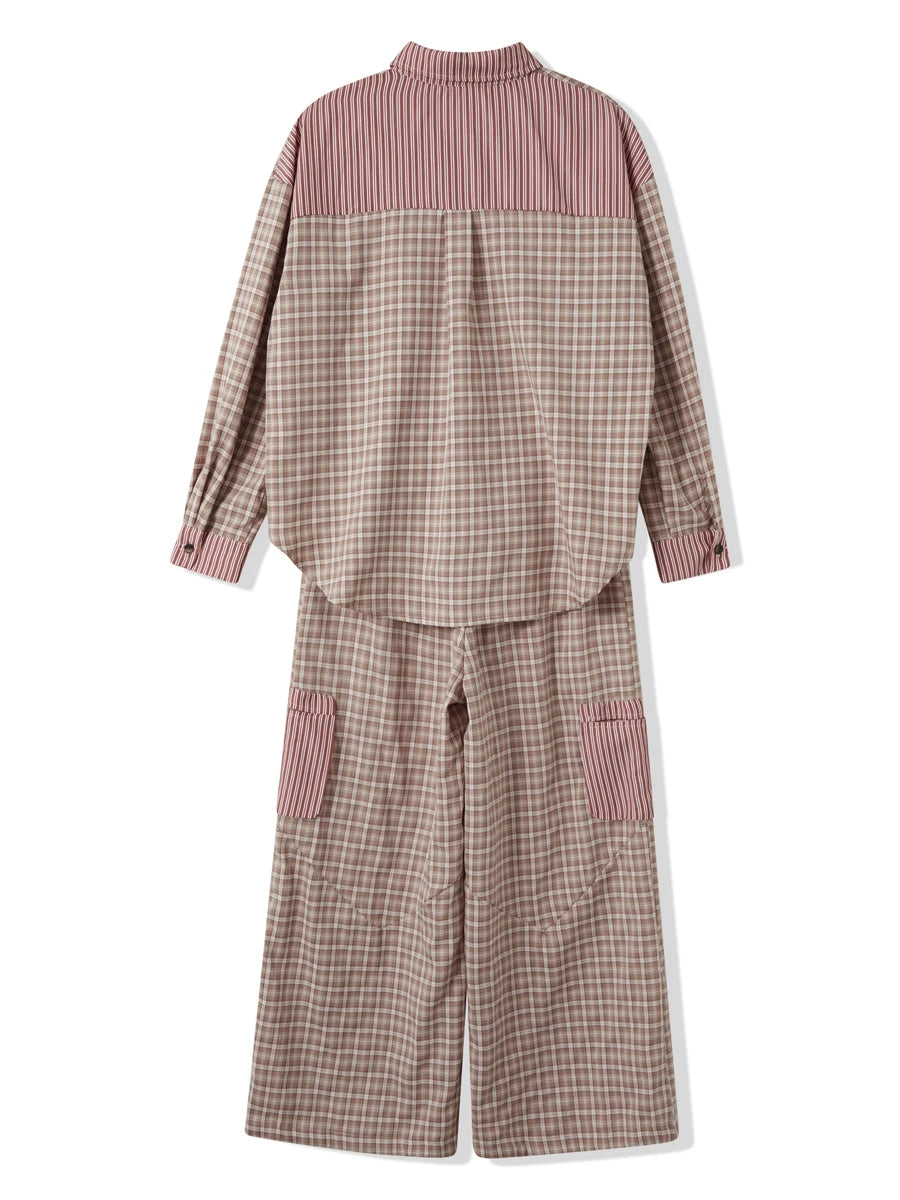 Loungewear - Plaid Loungewear Pajama Set Harem Pants & Shirt