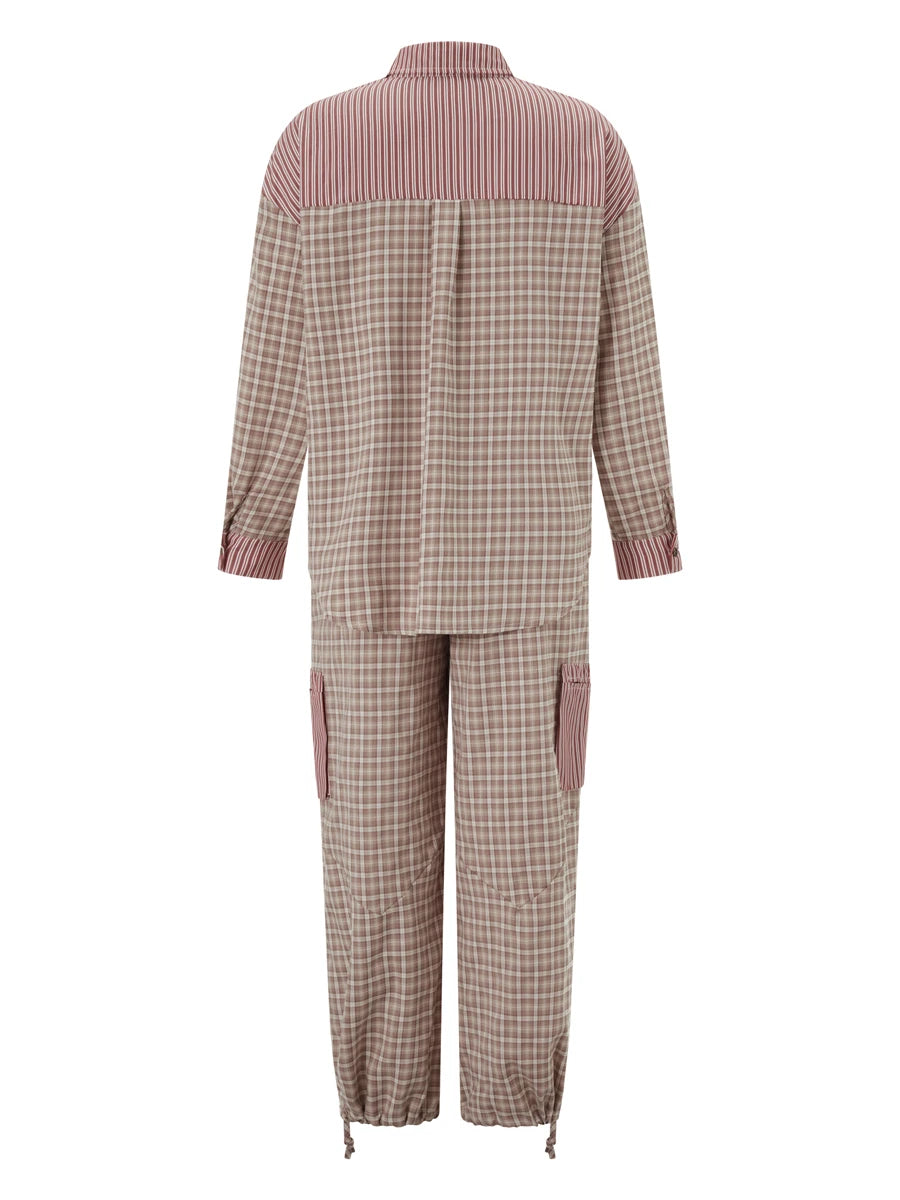 Loungewear - Plaid Loungewear Pajama Set Harem Pants & Shirt