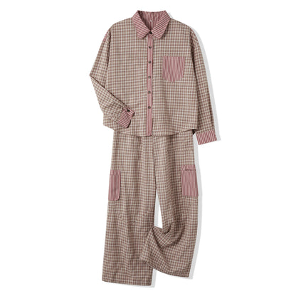 Loungewear - Plaid Loungewear Pajama Set Harem Pants & Shirt