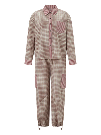 Loungewear - Plaid Loungewear Pajama Set Harem Pants & Shirt