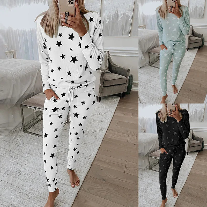 Loungewear- Starry Comfy Women's Casual Pajama Set for Home & Leisure- - Pekosa Women Fashion