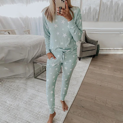 Loungewear- Starry Comfy Women's Casual Pajama Set for Home & Leisure- Light Grey- Pekosa Women Fashion