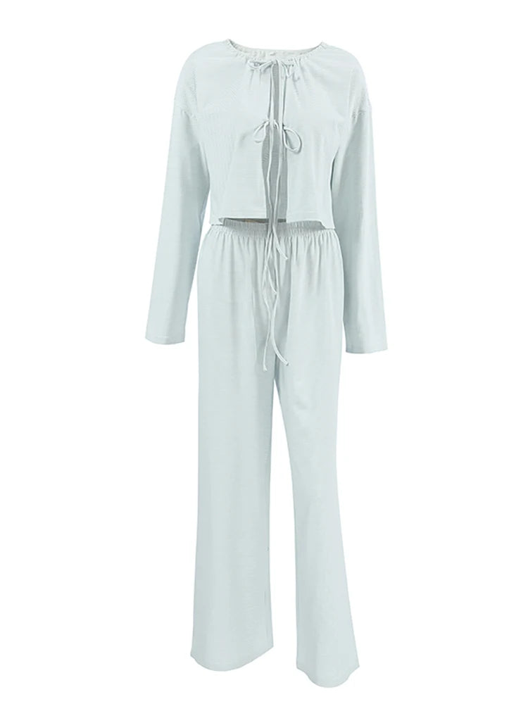 Loungewear - Tie-Up Casual 2 Piece Cotton Loungewear Set