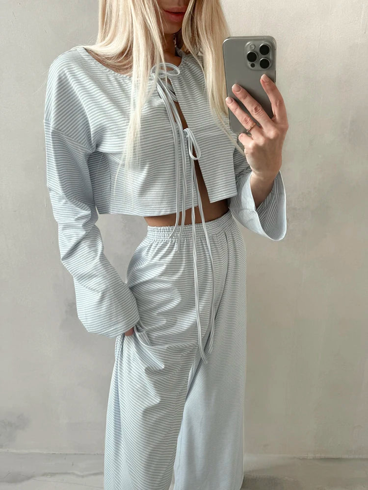 Loungewear - Tie-Up Casual 2 Piece Cotton Loungewear Set