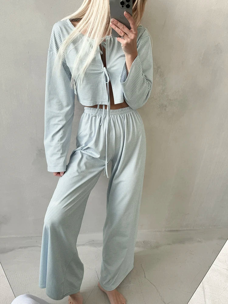 Loungewear - Tie-Up Casual 2 Piece Cotton Loungewear Set