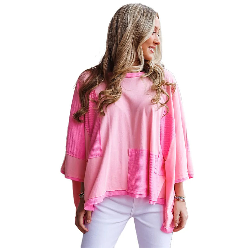 Loungewear Tops - Pink Patchwork Lounge Top