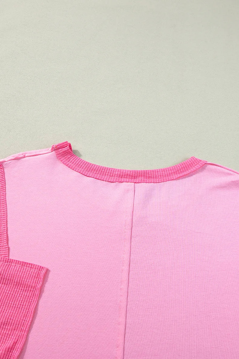 Loungewear Tops - Pink Patchwork Lounge Top