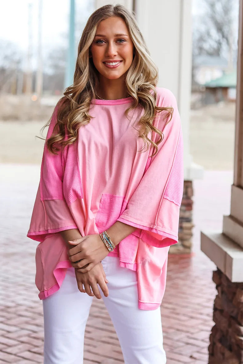 Loungewear Tops - Pink Patchwork Lounge Top