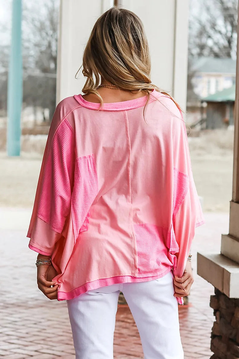 Loungewear Tops - Pink Patchwork Lounge Top