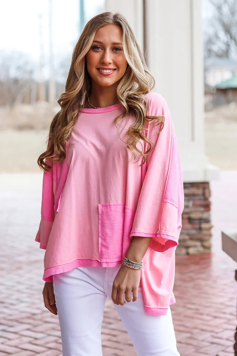 Loungewear Tops - Pink Patchwork Lounge Top