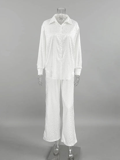 Loungewear - Two-Piece Jacquard Lounge Outfit Shirt & Pant Set