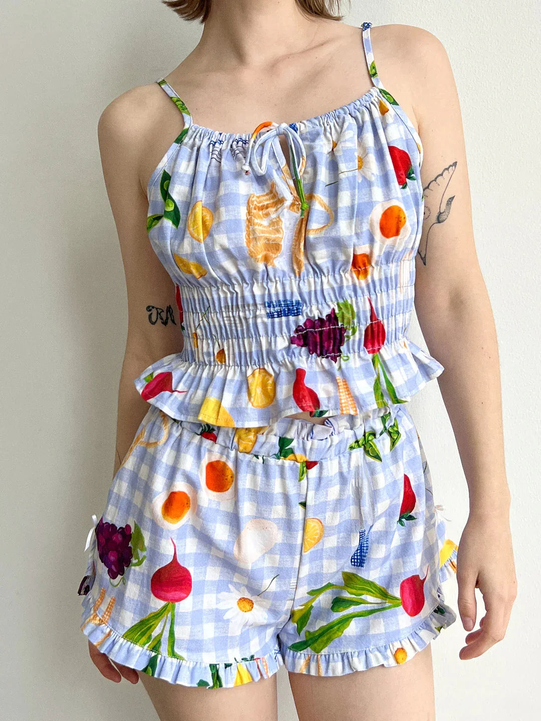 Loungewear- Veggie-Themed Loungewear Cami & Shorts for Women- Fruity Print- Chuzko Women Clothing