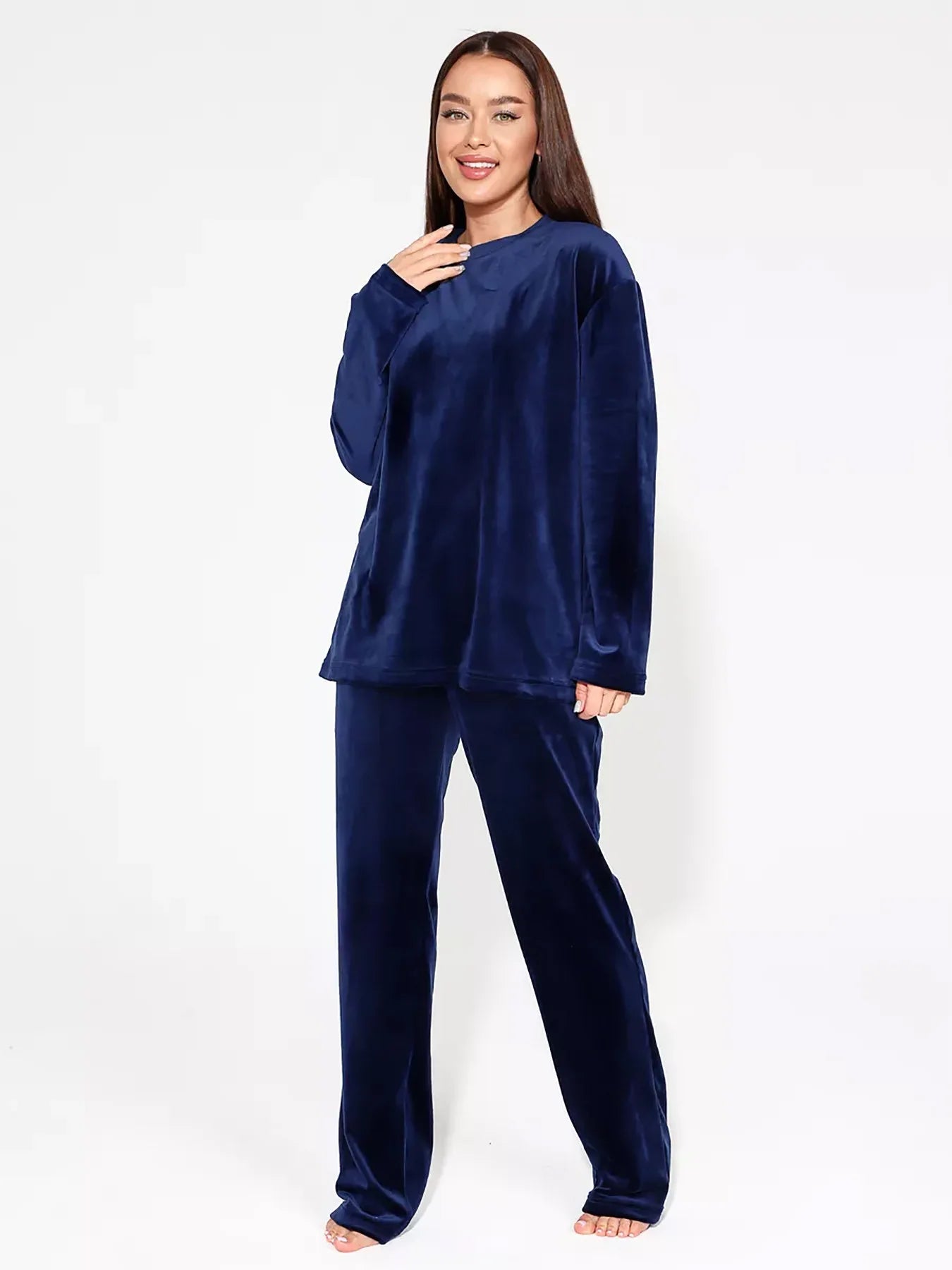 Loungewear - Velvet Loungewear 2 Piece Plus Size Set Pants & Top Pajamas