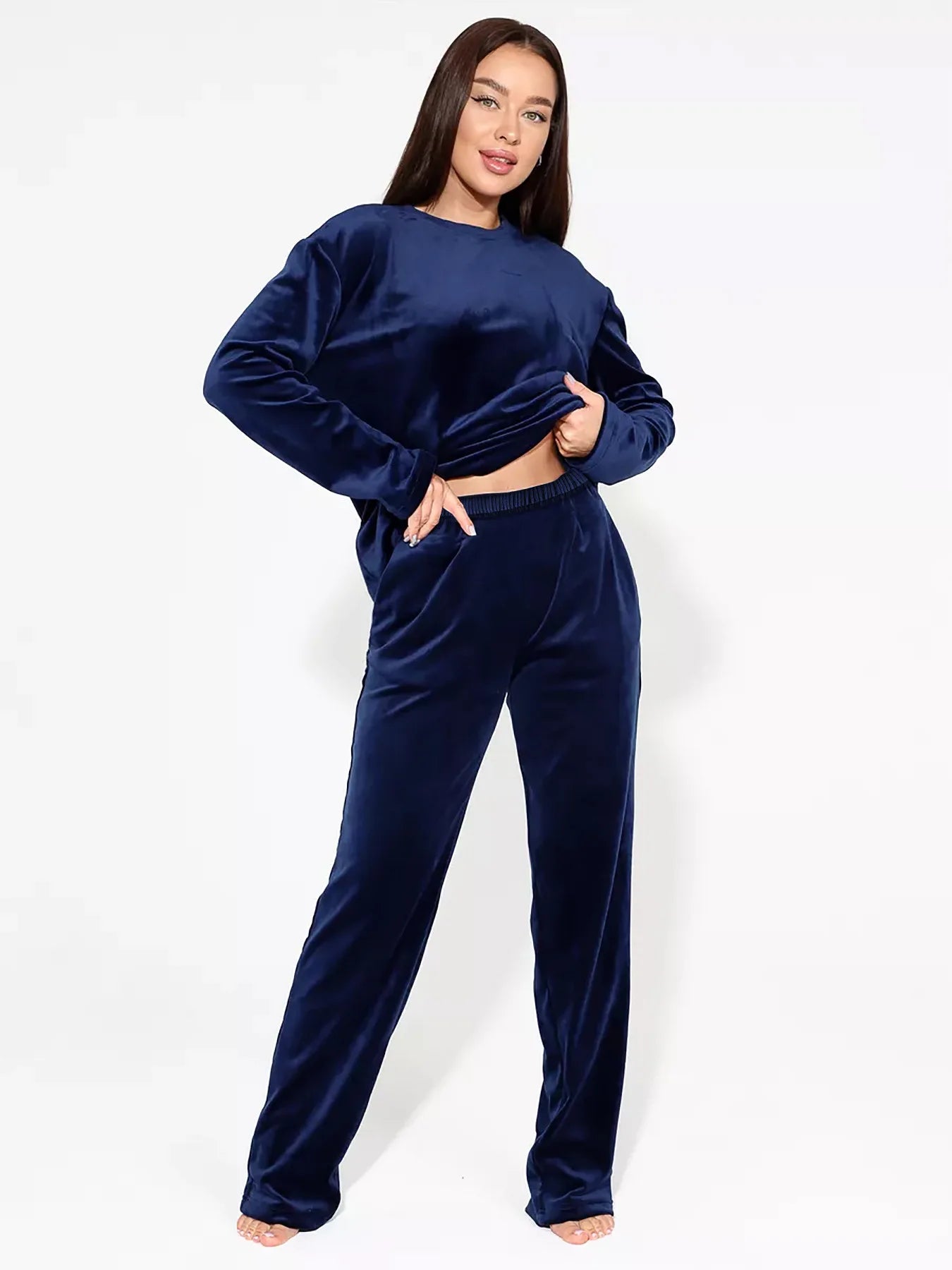 Loungewear - Velvet Loungewear 2 Piece Plus Size Set Pants & Top Pajamas