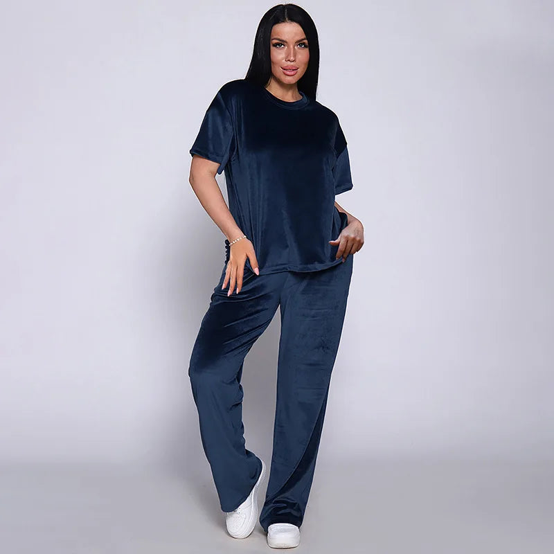 Loungewear - Velvet Loungewear 2 Piece Plus Size Set Pants & Top Pajamas