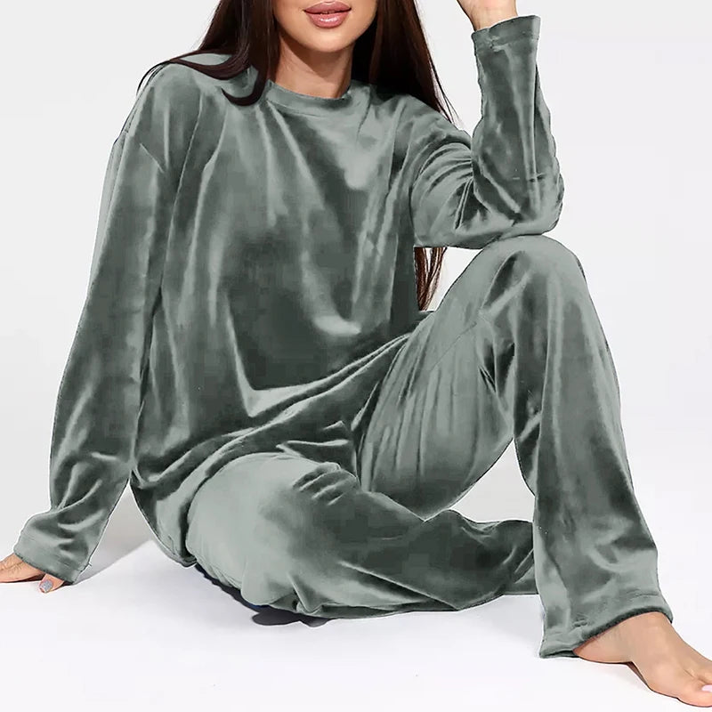 Loungewear - Velvet Loungewear 2 Piece Plus Size Set Pants & Top Pajamas