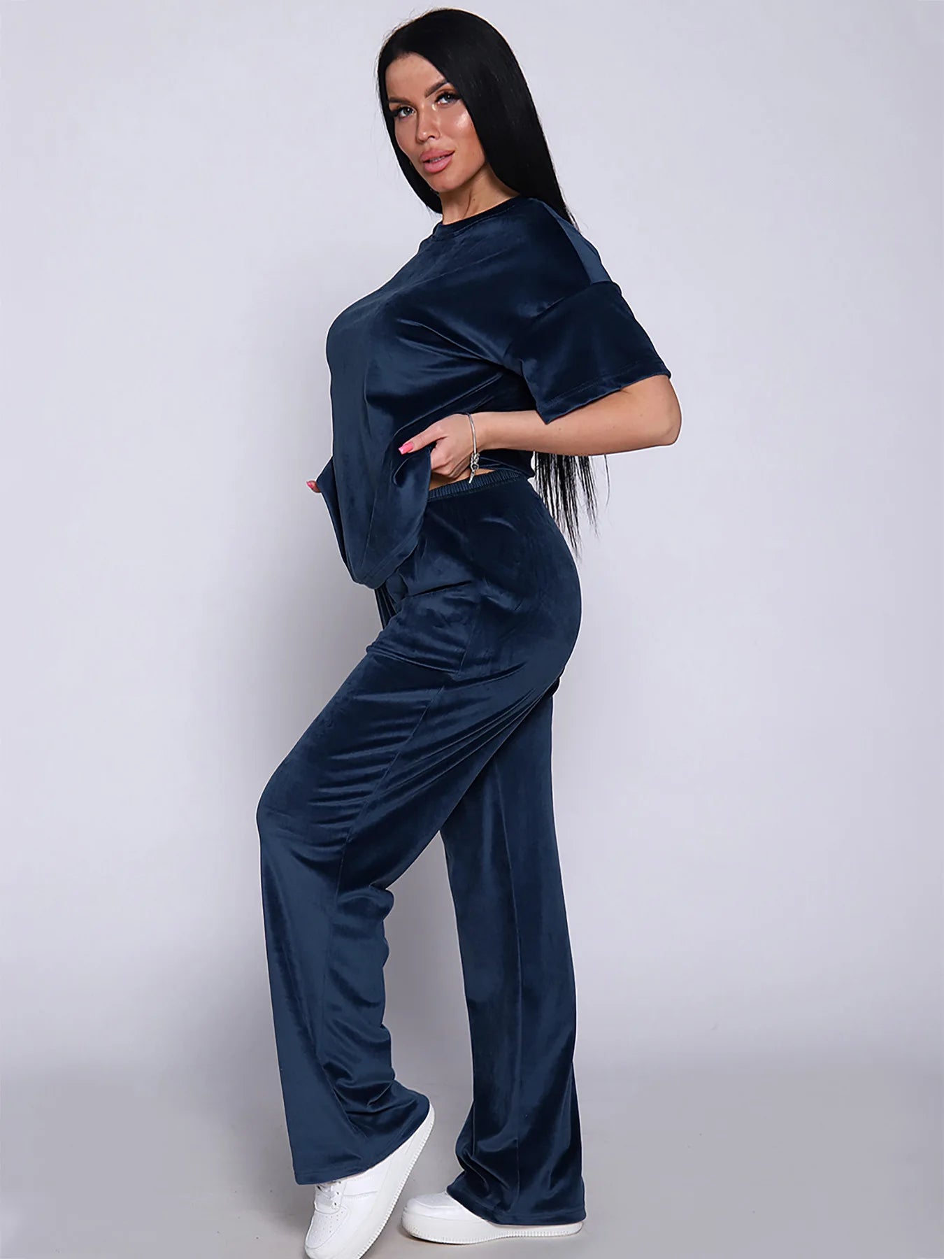 Loungewear - Velvet Loungewear 2 Piece Plus Size Set Pants & Top Pajamas