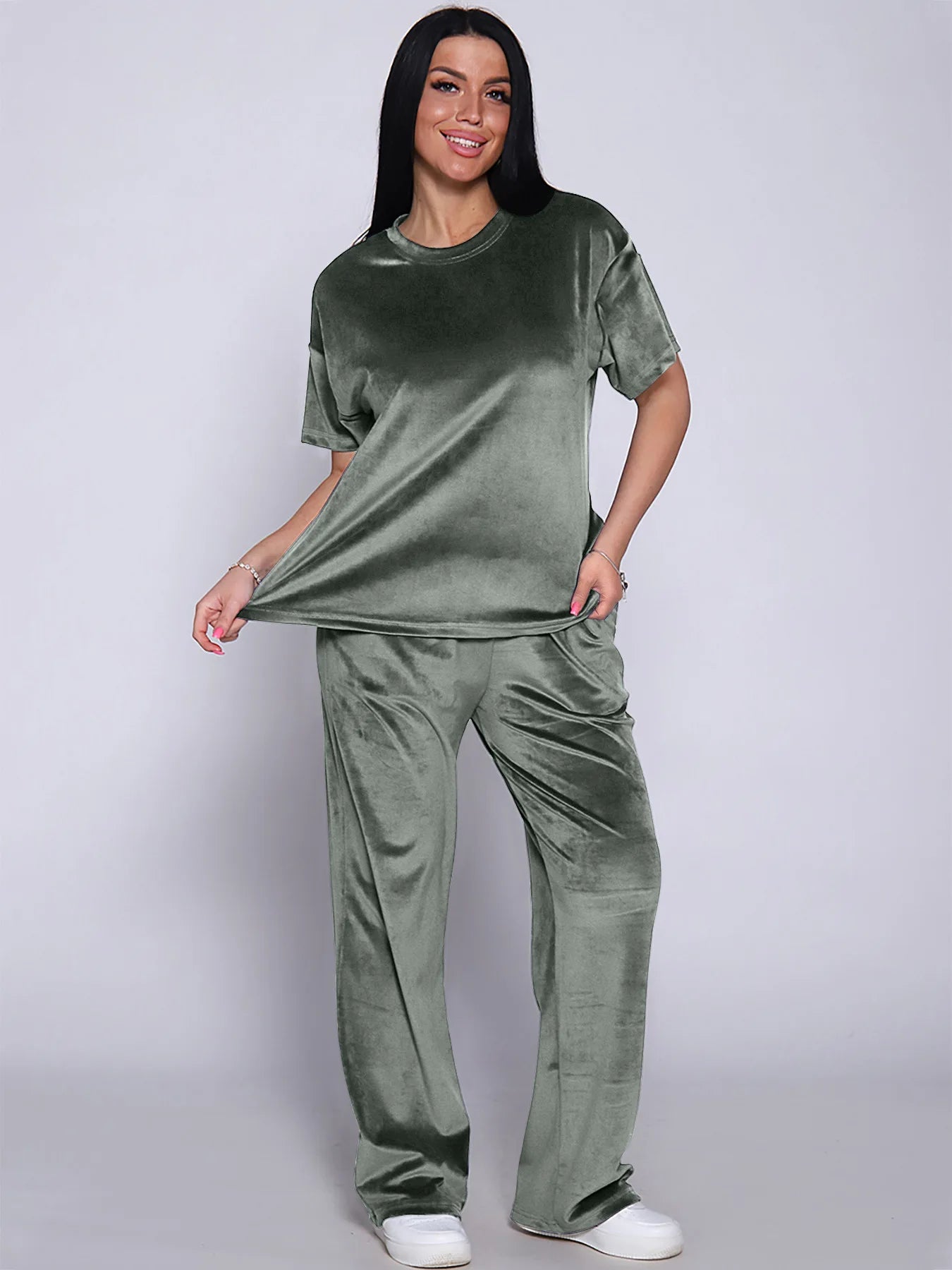 Loungewear - Velvet Loungewear 2 Piece Plus Size Set Pants & Top Pajamas