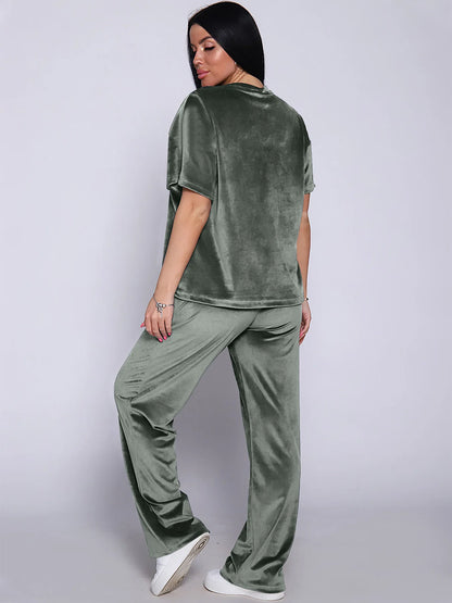 Loungewear - Velvet Loungewear 2 Piece Plus Size Set Pants & Top Pajamas