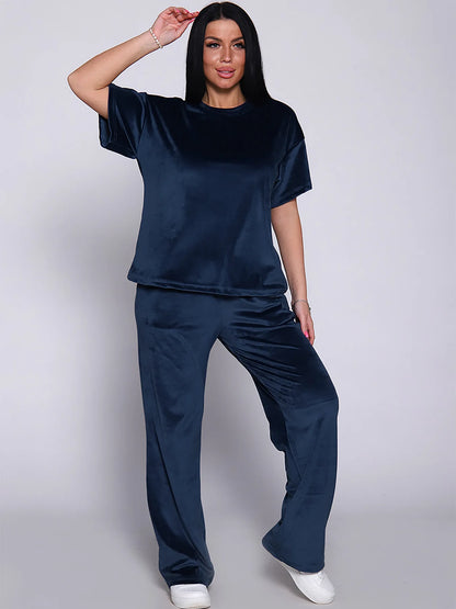 Loungewear - Velvet Loungewear 2 Piece Plus Size Set Pants & Top Pajamas