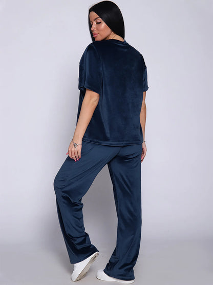 Loungewear - Velvet Loungewear 2 Piece Plus Size Set Pants & Top Pajamas