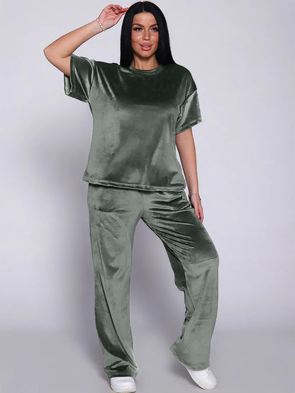 Loungewear - Velvet Loungewear 2 Piece Plus Size Set Pants & Top Pajamas