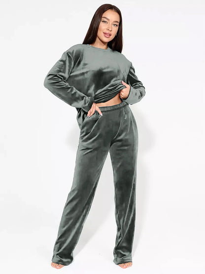 Loungewear - Velvet Loungewear 2 Piece Plus Size Set Pants & Top Pajamas