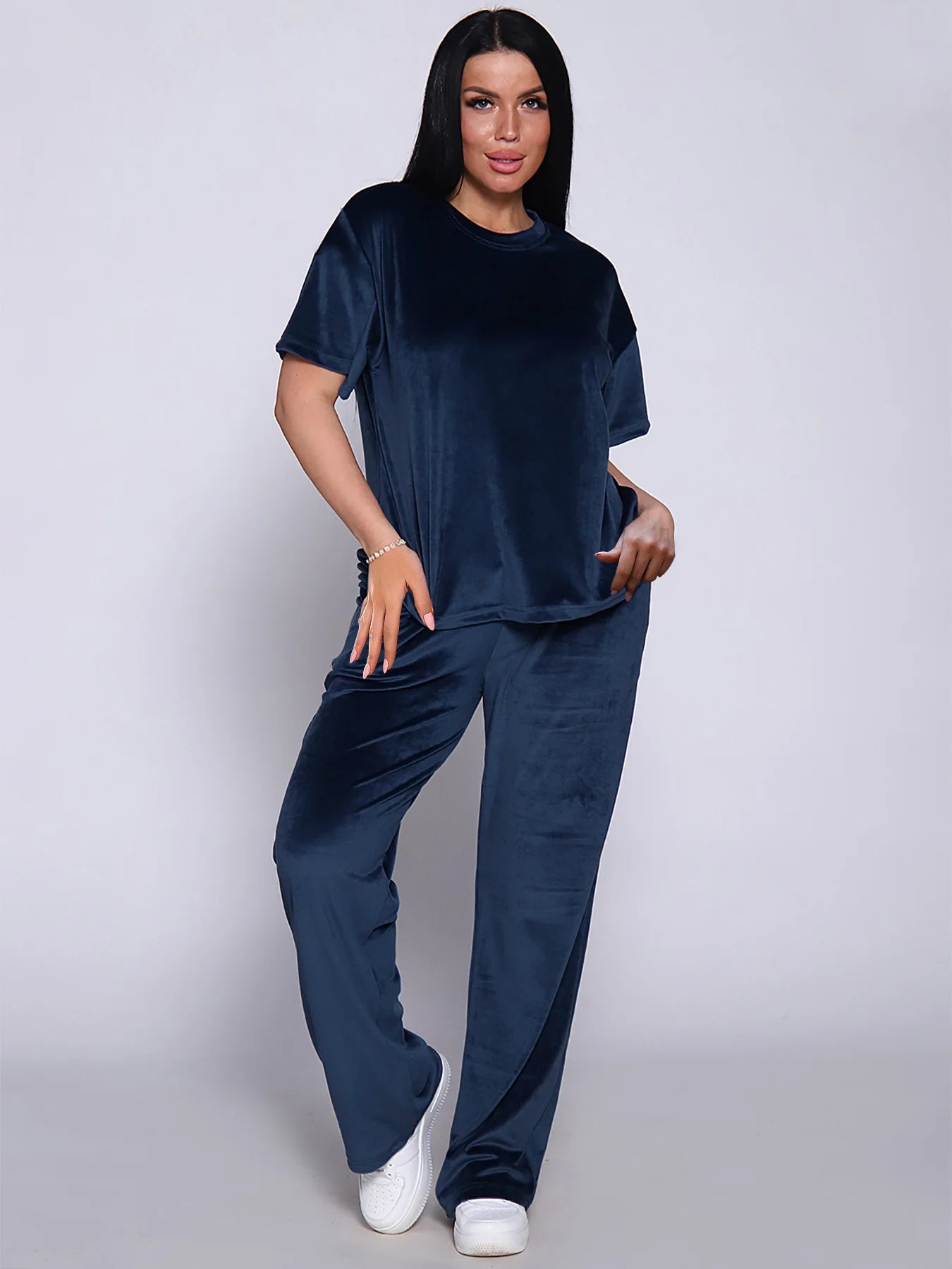 Loungewear - Velvet Loungewear 2 Piece Plus Size Set Pants & Top Pajamas